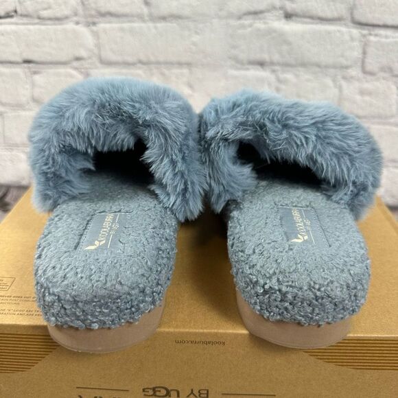 Koolaburra by UGG Women’s Peachee Closed Toe Faux Fur Slide Slipper Flat Blue 5 - Picture 8 of 11